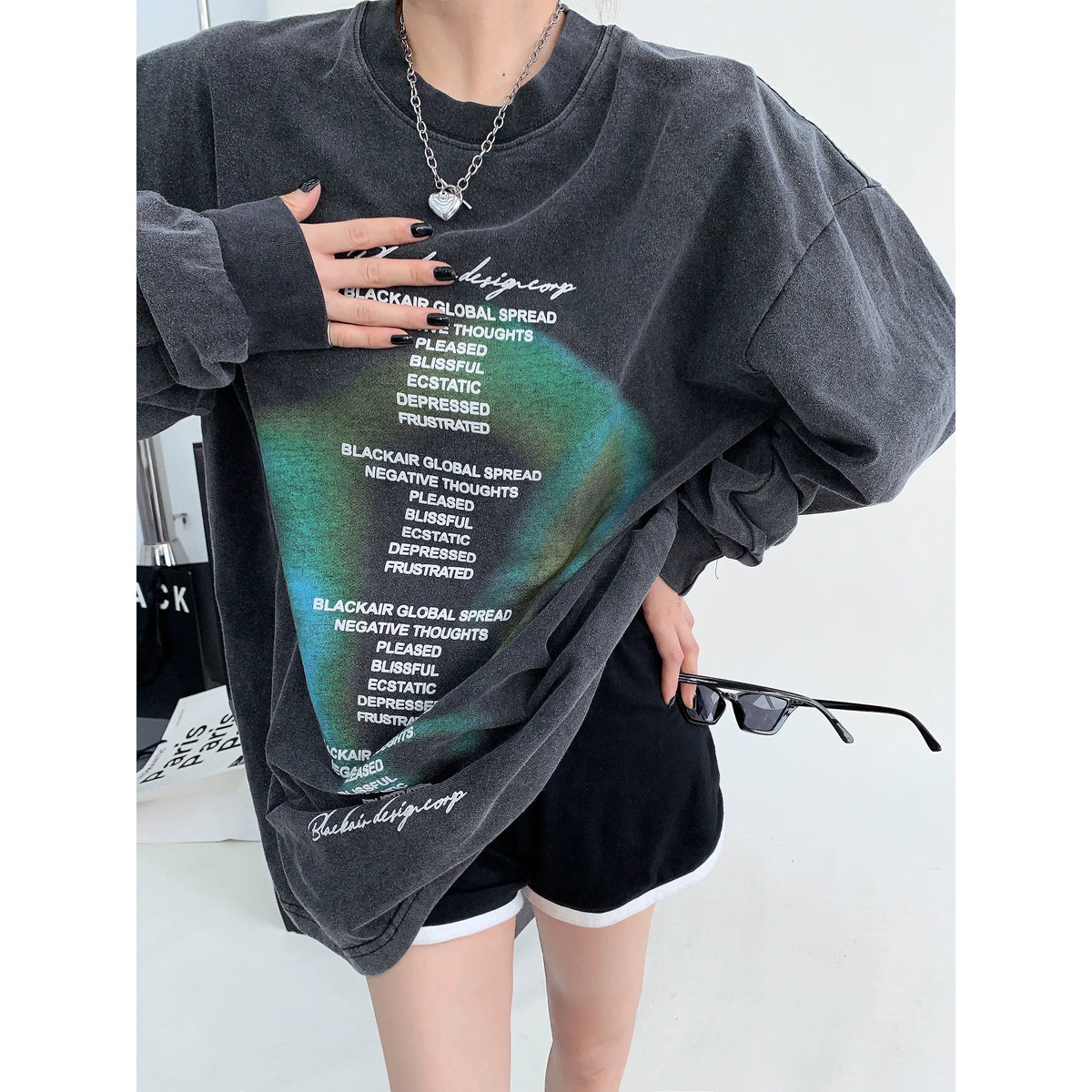 Letter Print Oversize Long-Sleeve Top