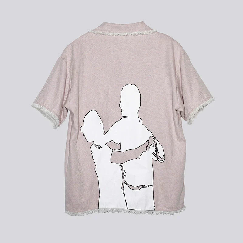 Graphic Print Fringe Design Short Sleeve Shirt