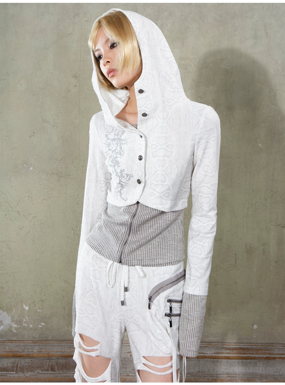 Fake Layered Long Sleeve Hooded Knit Cardigan