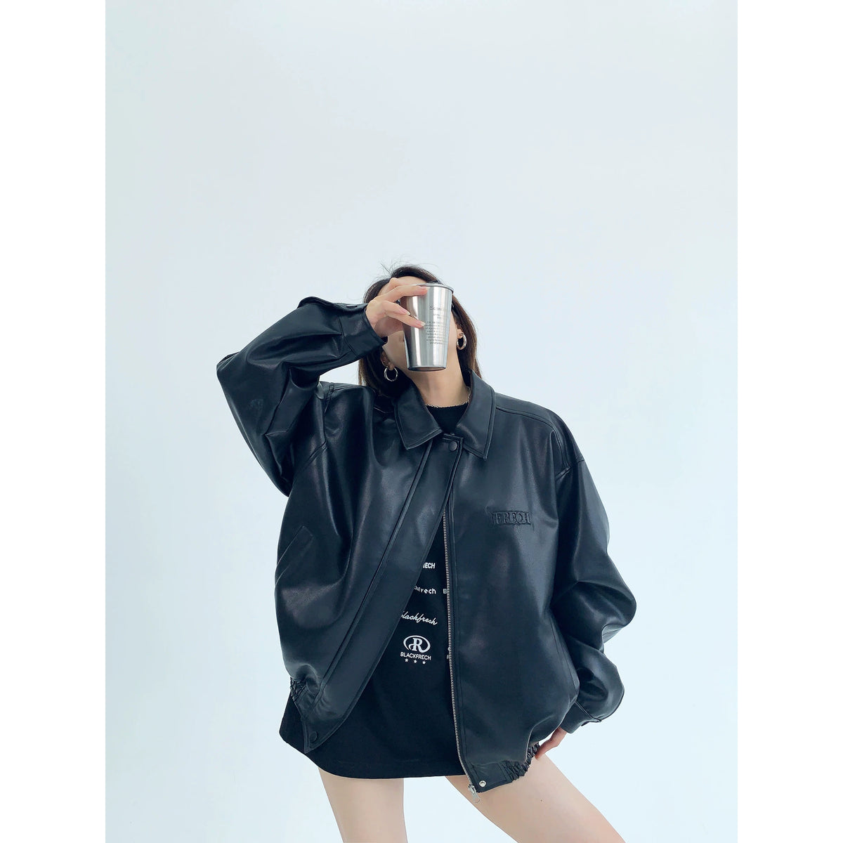 Oversize Zipper PU Leather Jacket