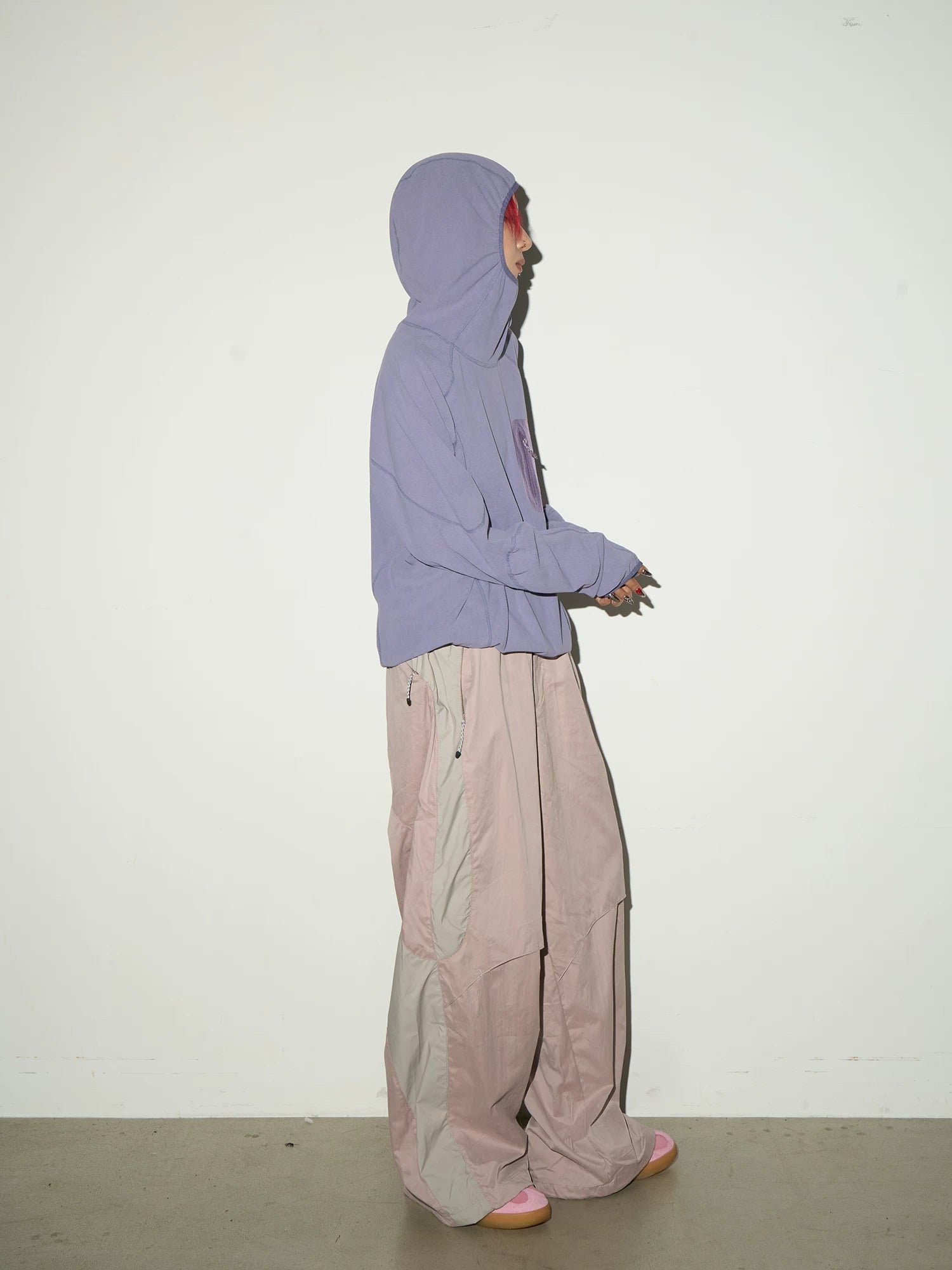 Oversize Nylon Hooded Jacket & Panel Wide Leg Pants Setup