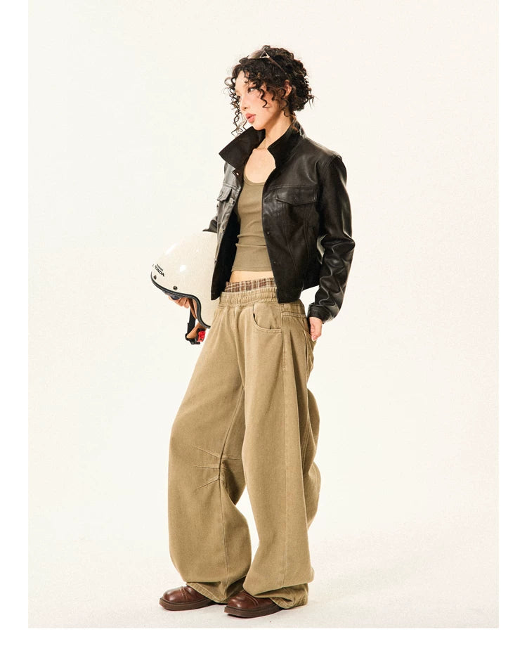 PU Leather Standing-Collar Short Jacket