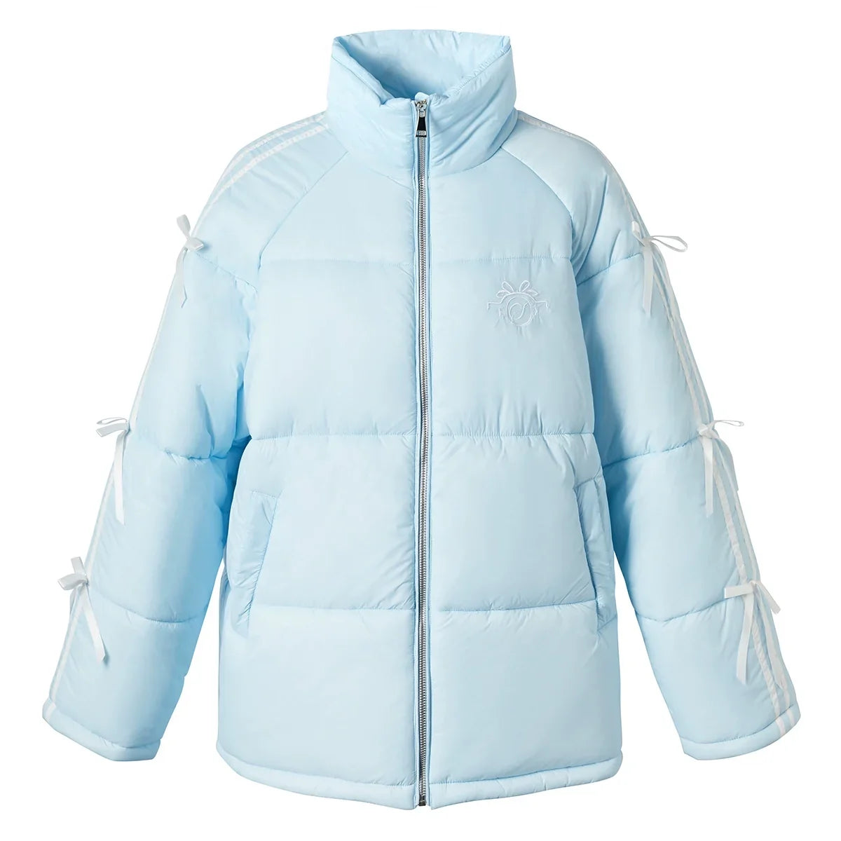 Embroidery Lace Patchwork High-Neck Oversize Puffer Jacket
