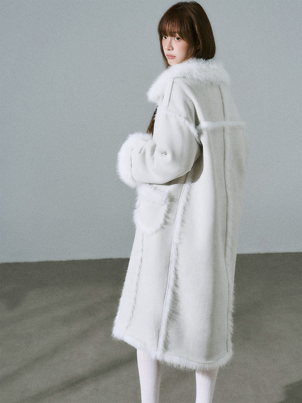Bow Detail Fake Fur Trimmed Coat