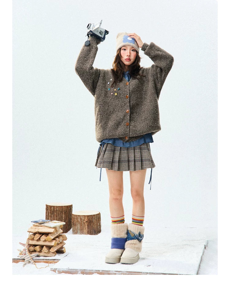 Crew Neck Button-Up Knit Cardigan
