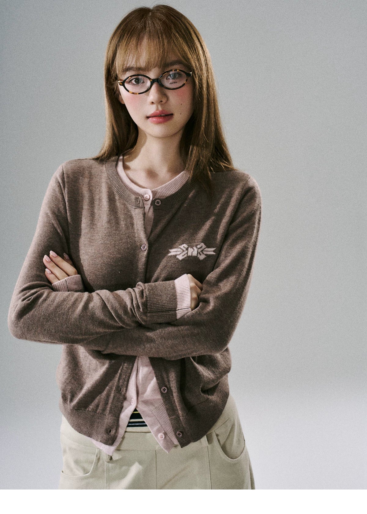 Logo Embroidery Knit Cardigan