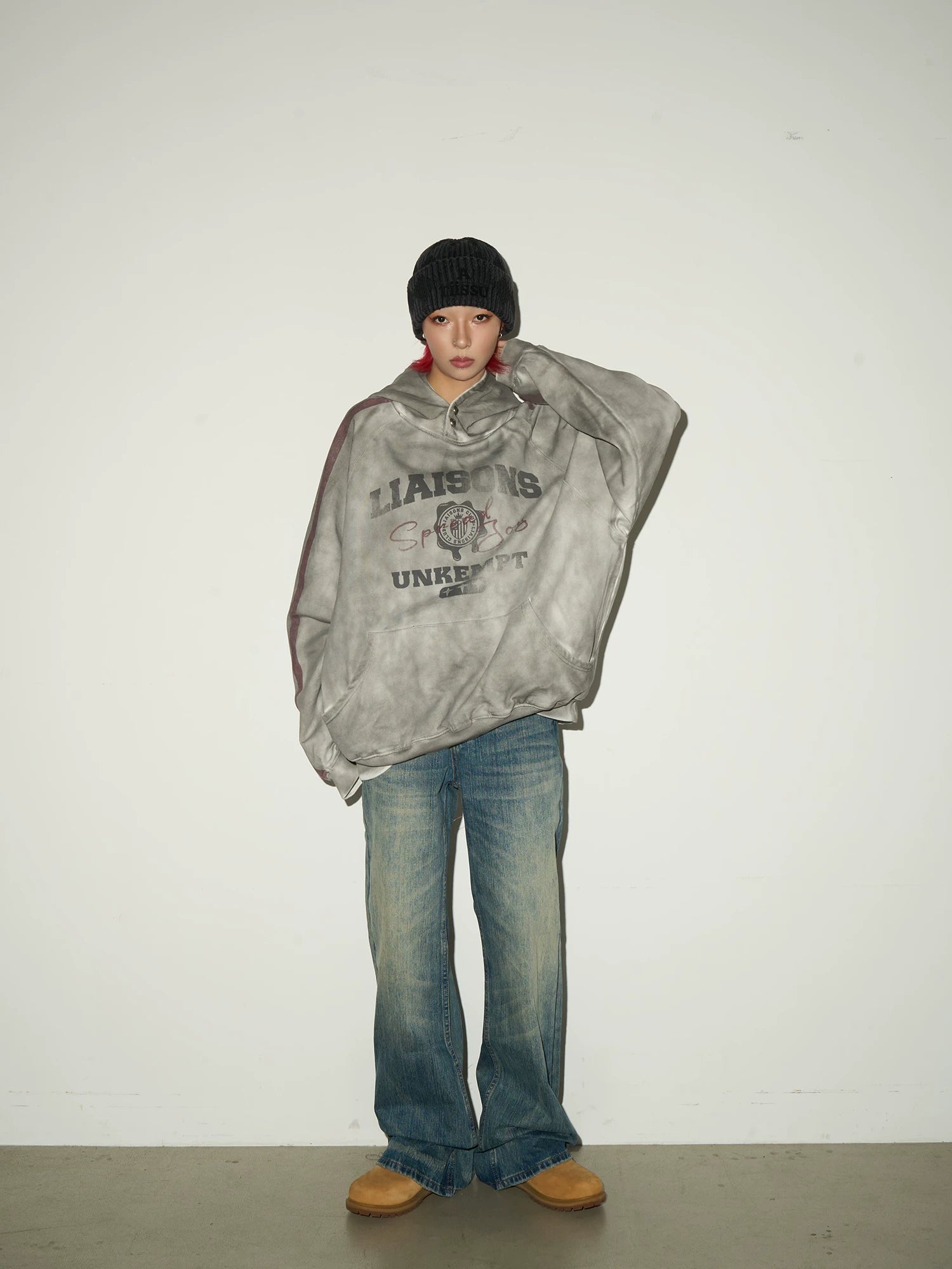 Letter Print Washed Oversize Hoodie