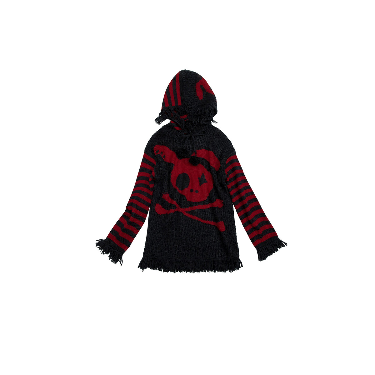 Skull Print Stripe Oversize Knit Hoodie