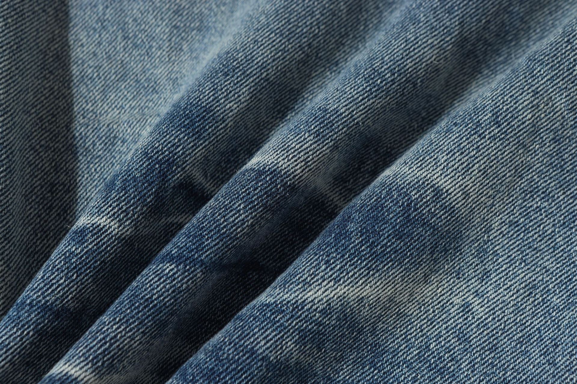 Washed Whisker Damage Wide Leg Denim Jeans
