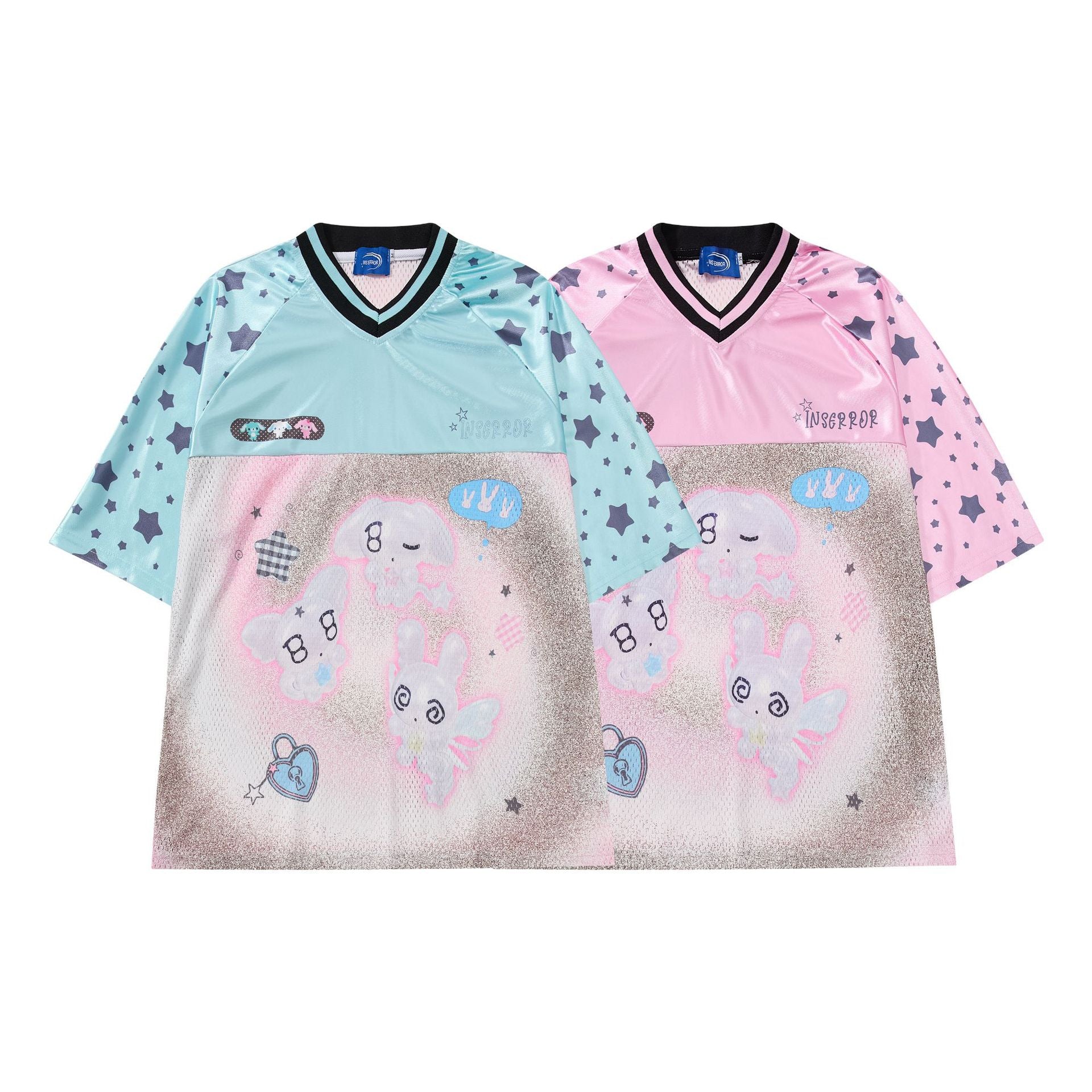 Cartoon Graphic Print V-Neck Short Sleeve T-Shirt