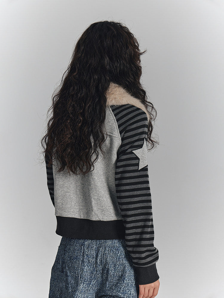 Fur Collar Patchwork Oversize Zipper Hoodie
