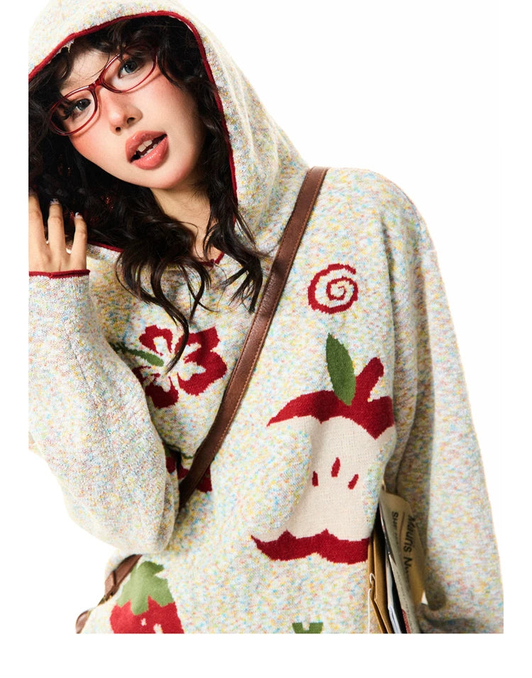 Fruit Pattern Knit Oversize Hoodie