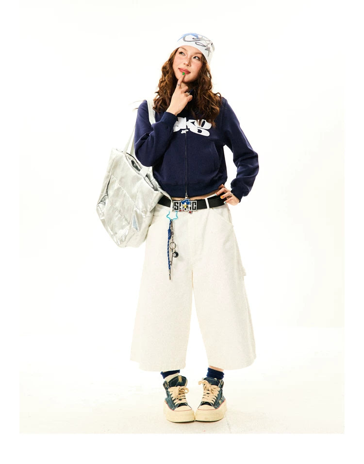 Letter Print Fitted Zipper Hoodie