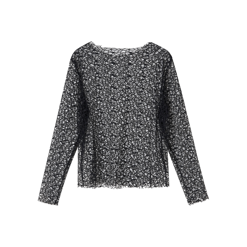 Washed Damage Oversize Short Sleeve T-Shirt & Spiderweb Mesh Long Sleeve Shirt