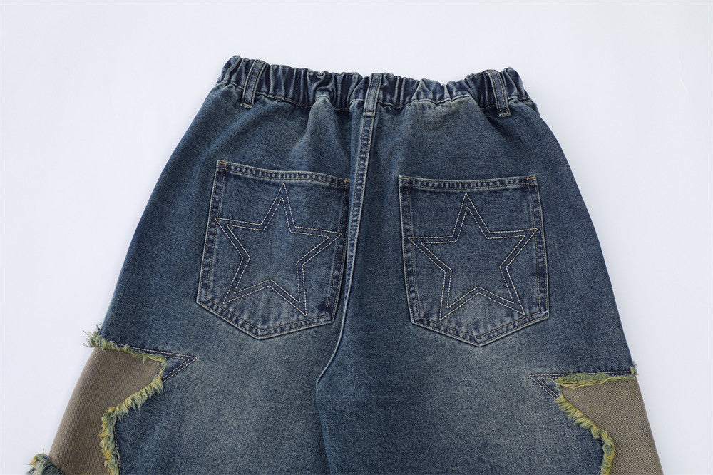 Patch Star Embroidered Denim Shorts