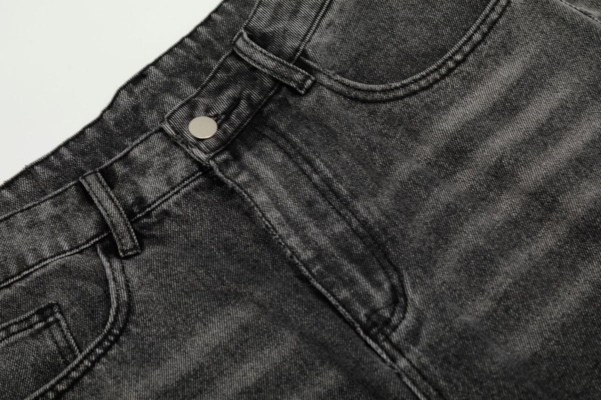 Washed Irregular Panel Wide Leg Denim Jeans
