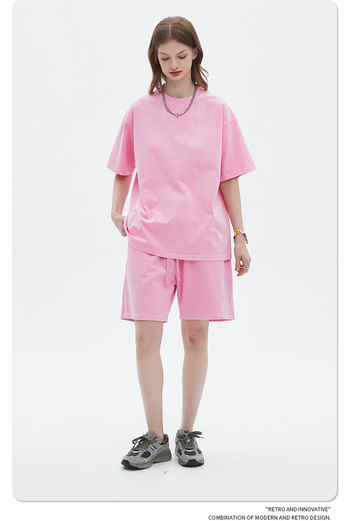 Washed Dyed Oversize Damage Short-sleeve T-shirt & Short Sweatpants Setup