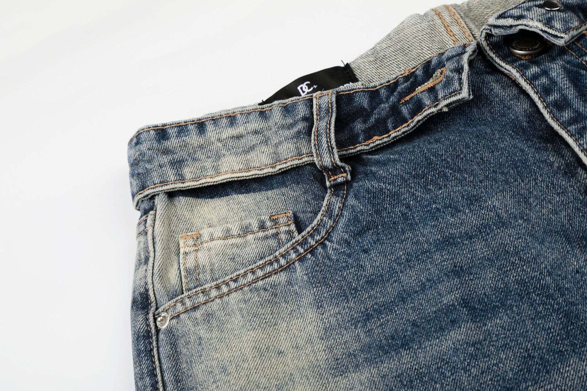 Washed Whiskers Lightning Wide Leg Denim Jeans
