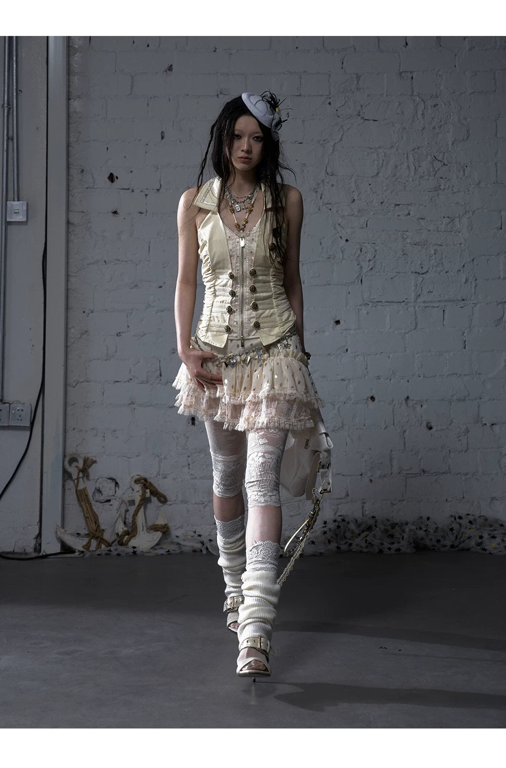 V-Neck Fake Layered Waist-Fit Tank Top