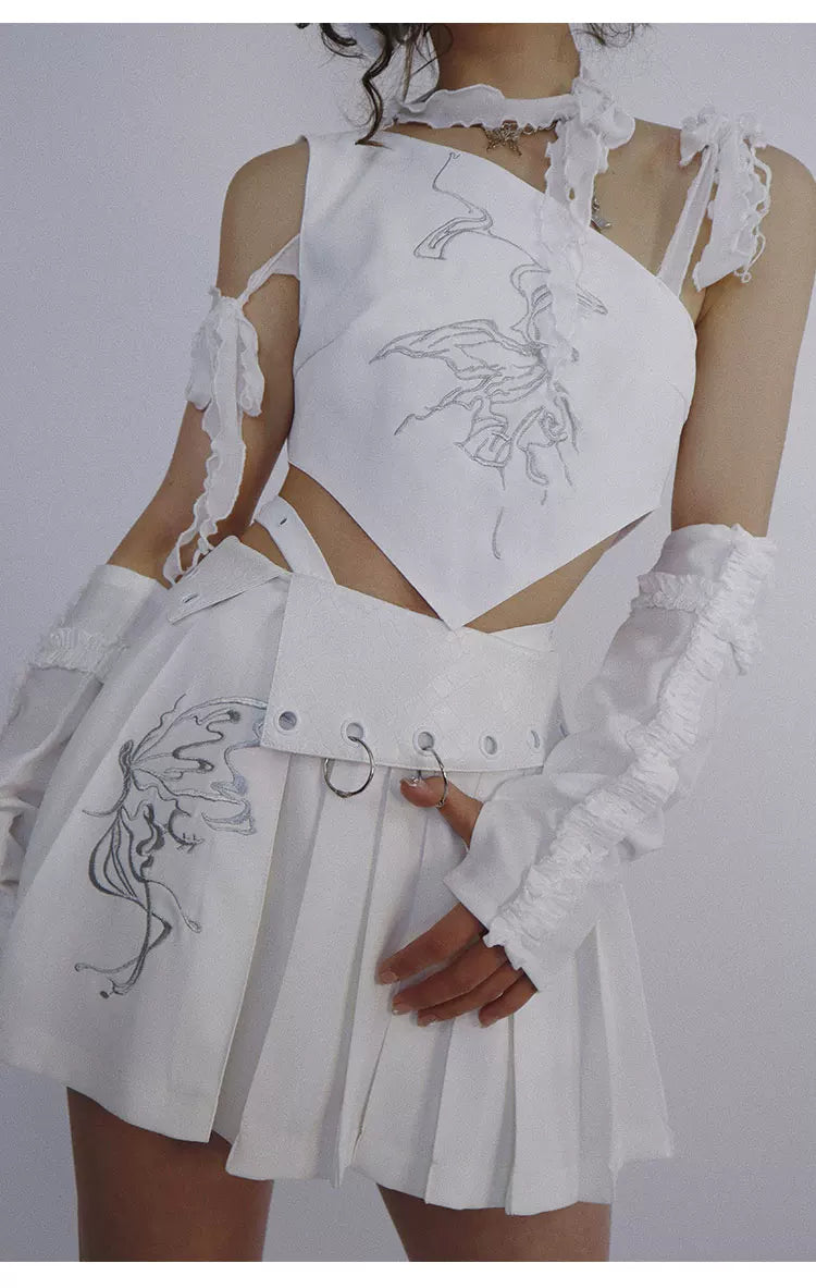 Butterfly Embroidery Tie-Strap Tank Top