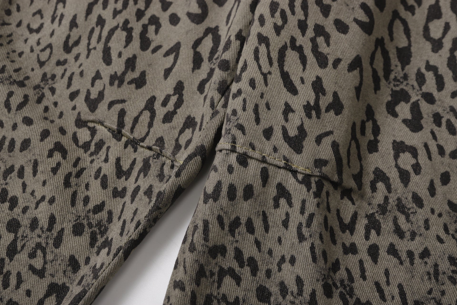 Leopard Print Curved Straight Wide Leg Denim Jeans