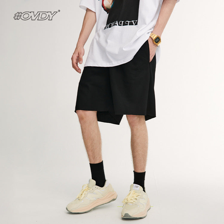 Frayed Hem Drawstring Cotton Short Pants