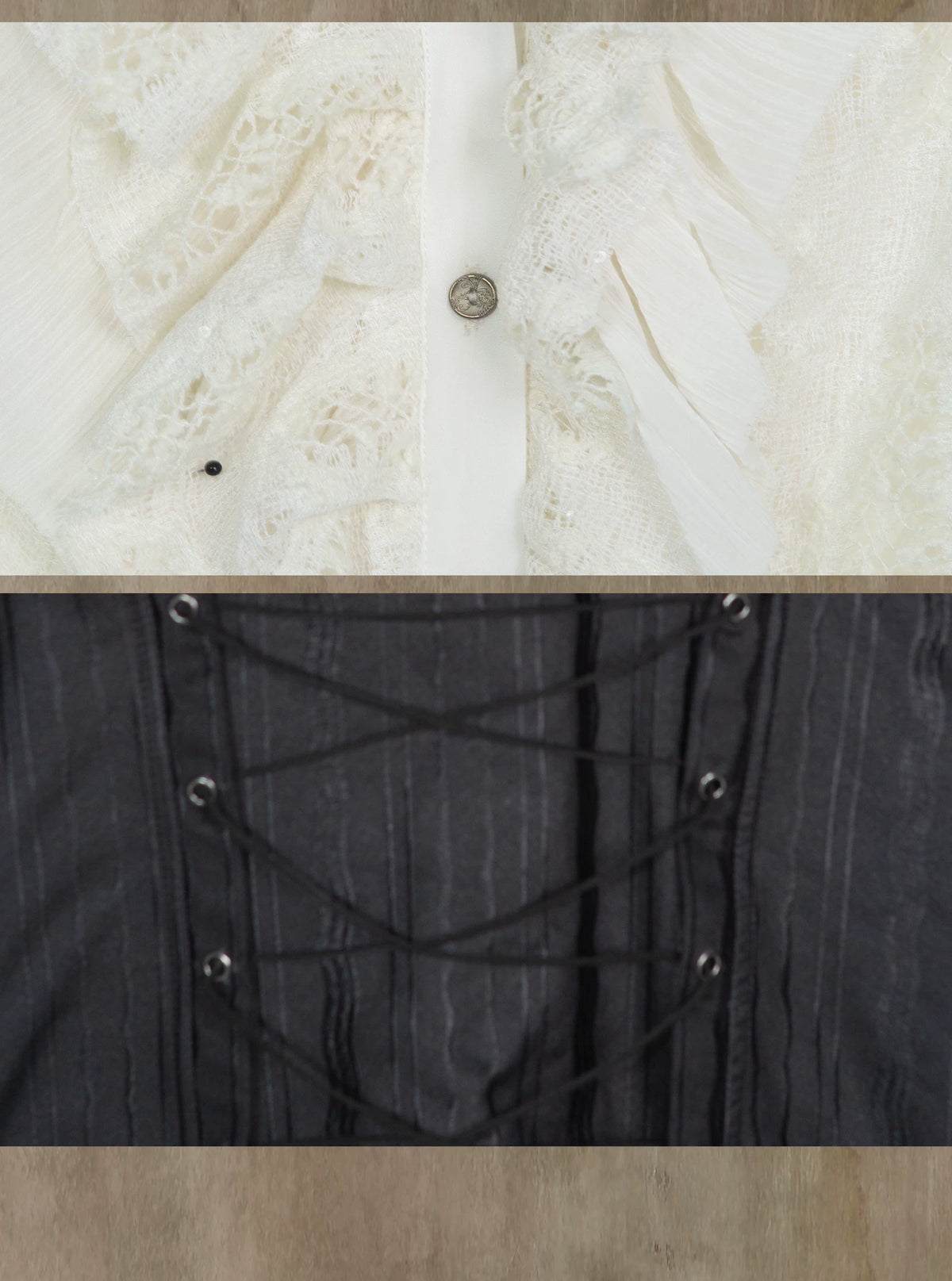 Original Punk Two-Tone Waist-Cinching Ruffle Asymmetric Shirt