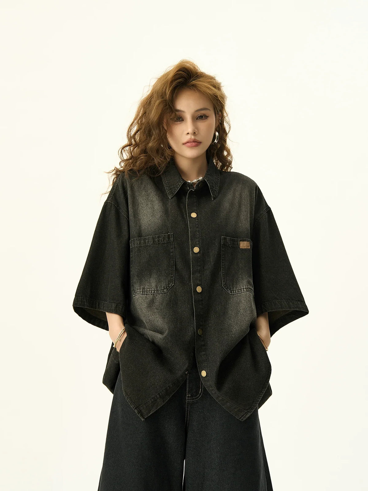 Washed Denim Short Sleeve Shirt