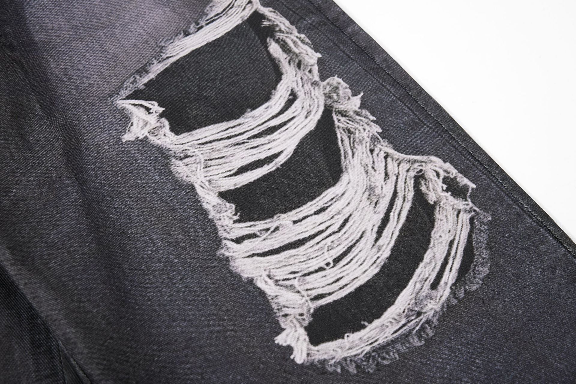 Star Damage Washed Wide Leg Denim Jeans