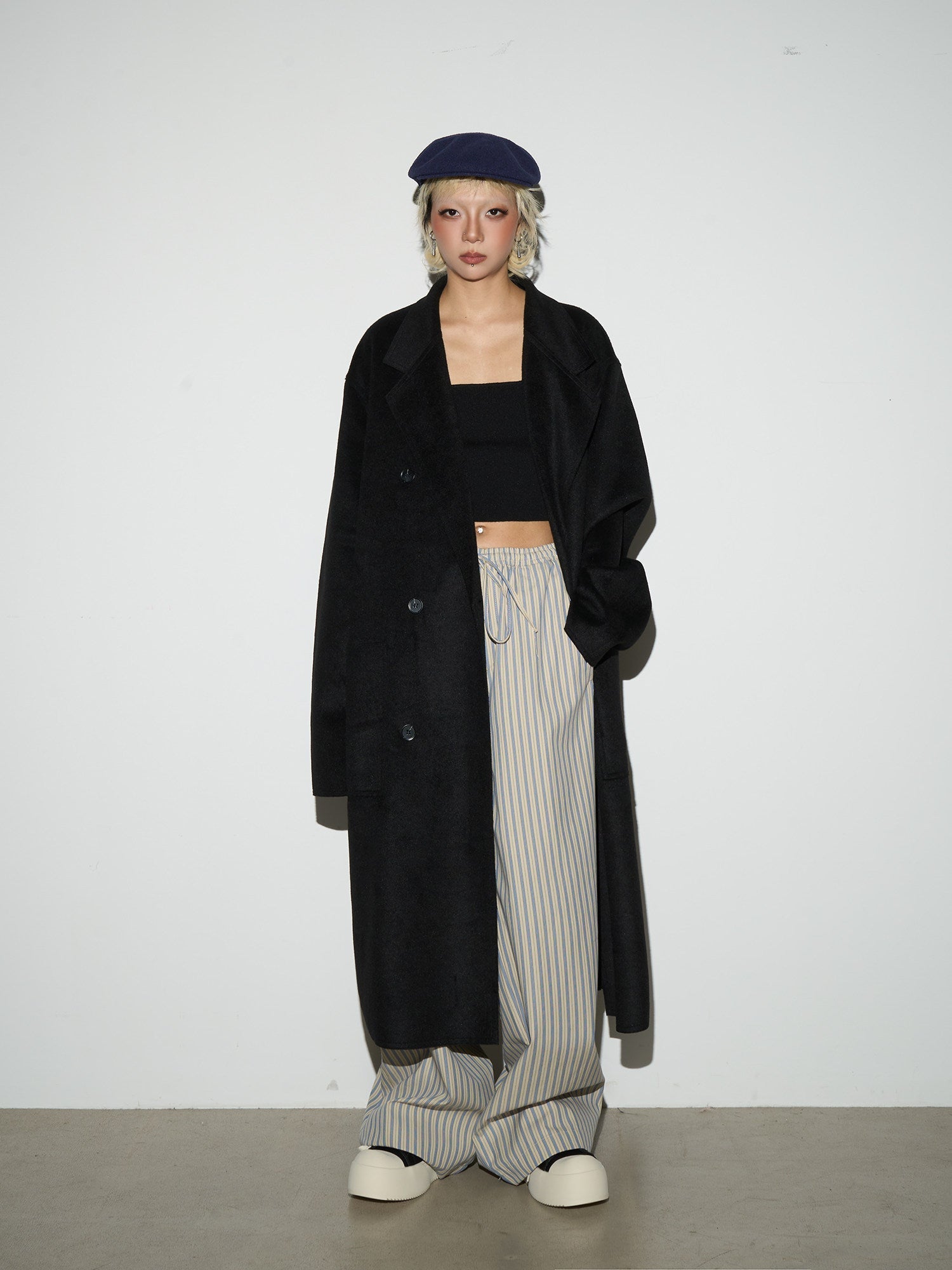 Double Breasted Belted Long Length Coat