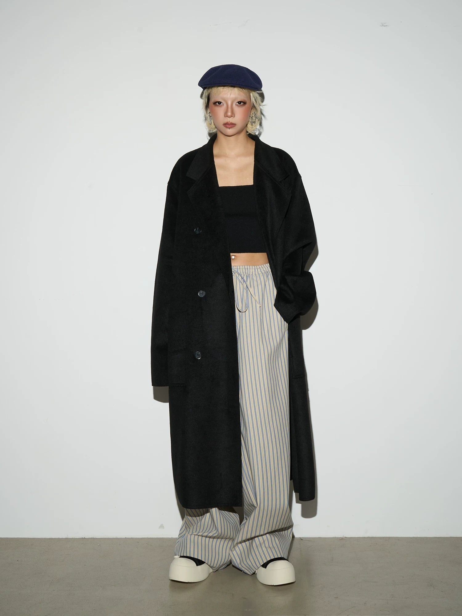 Double Breasted Belted Long Length Coat