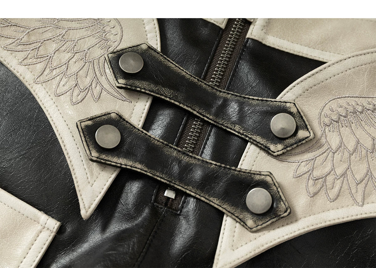 Lace Panel Buckle Detail Wide Leg PU Leather Pants