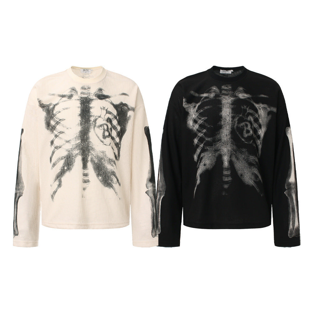 Skeleton Print Waffle Long Sleeve T-Shirt