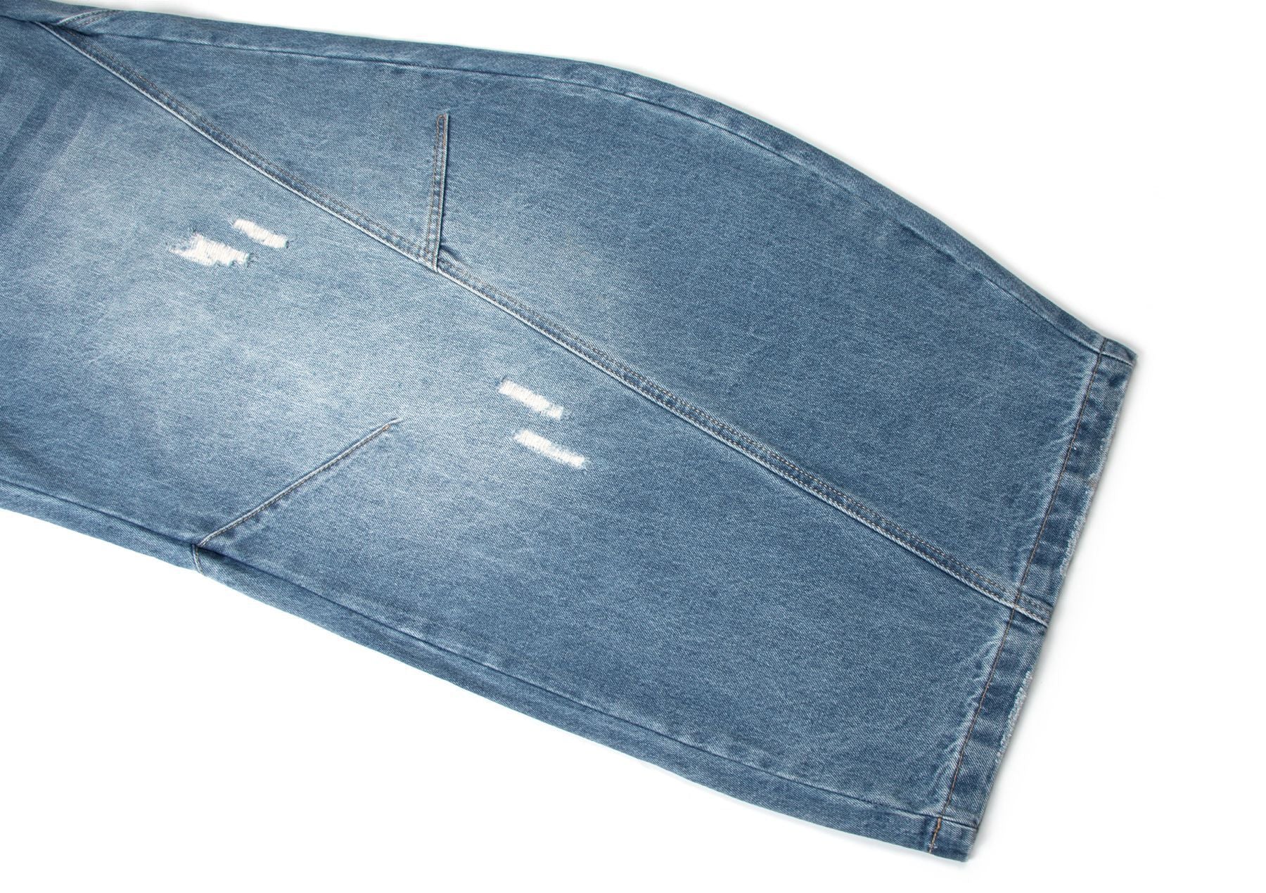Washed Panel Design Wide Leg Denim Jeans