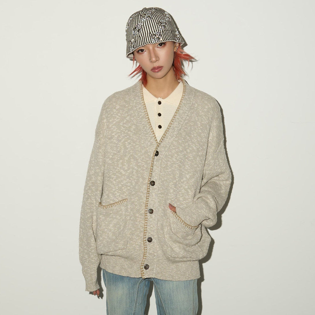 Melange Knit Pocket Button Cardigan