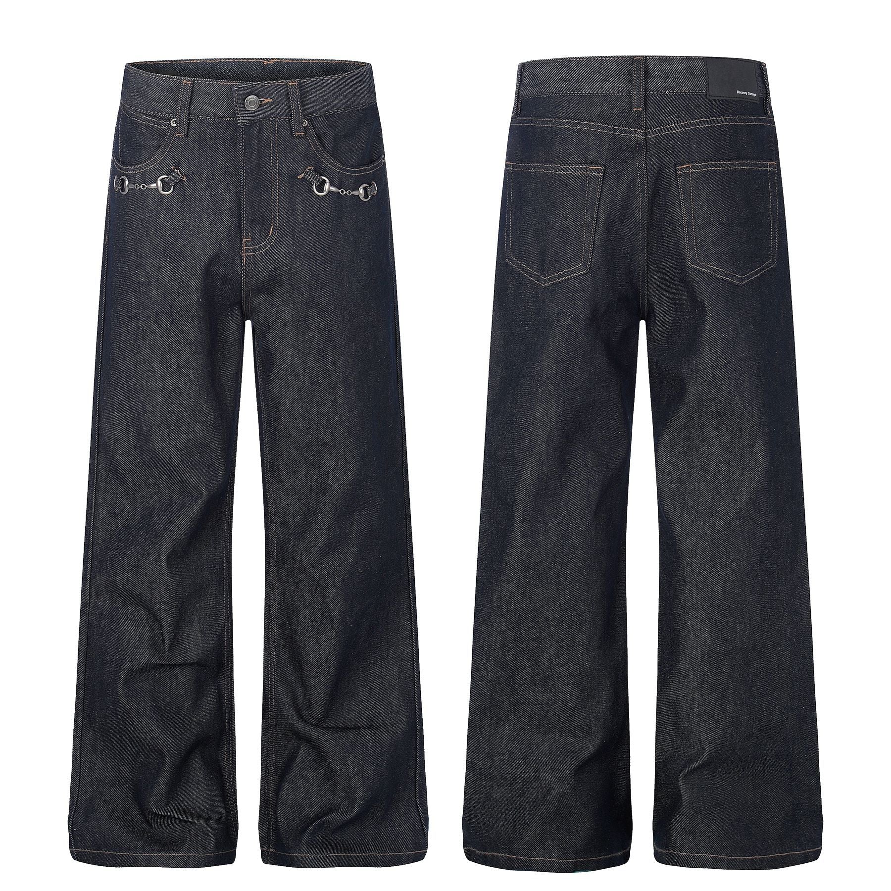 Washed Metal Buckle Wide Leg Denim Jeans