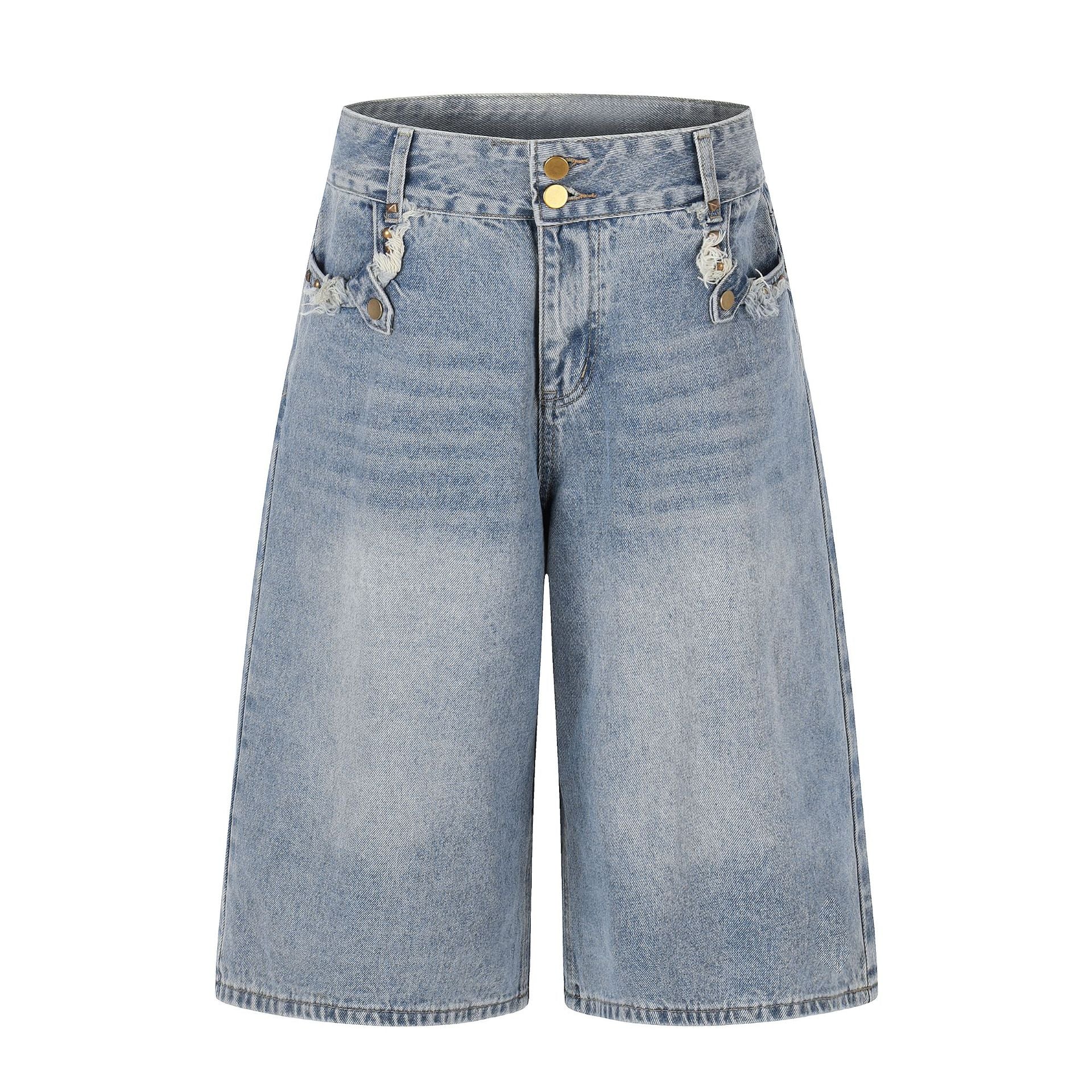 Fringe Studs Denim Jort