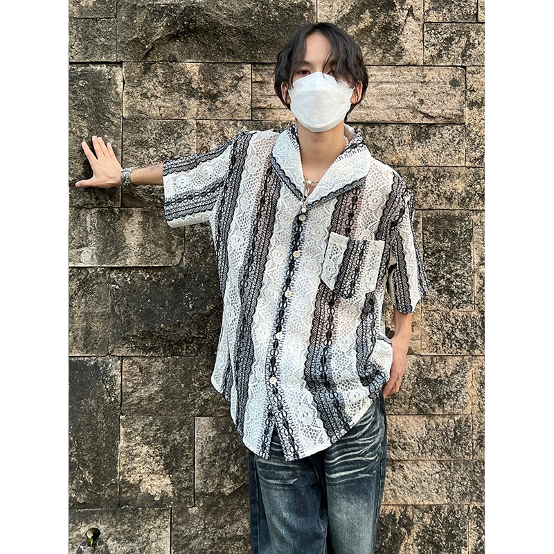 3D Embroidery Hollow-Out Short Sleeve Shirt