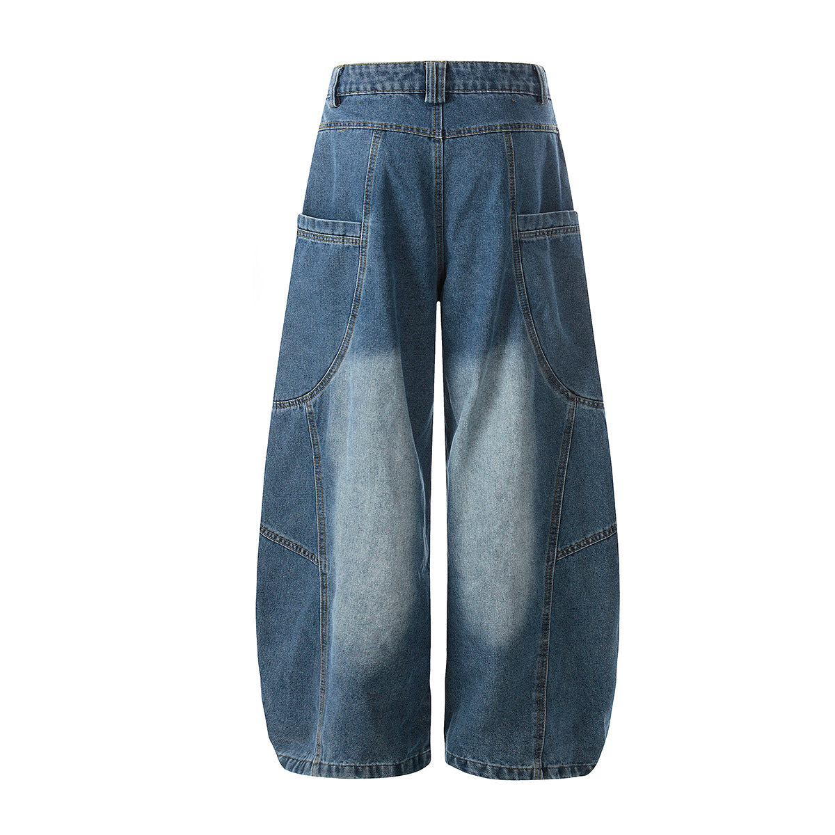 Curved Wide Leg Patchwork Denim Jeans