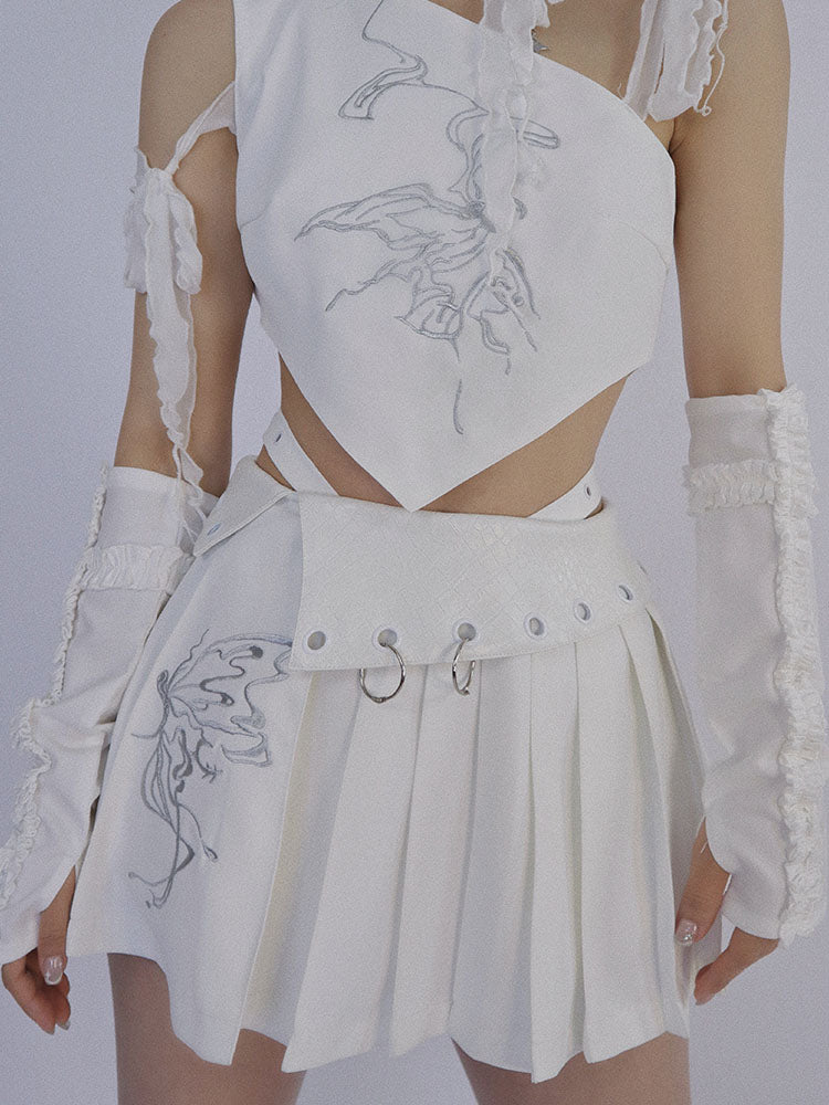Butterfly Embroidery Pleats Short Skirt