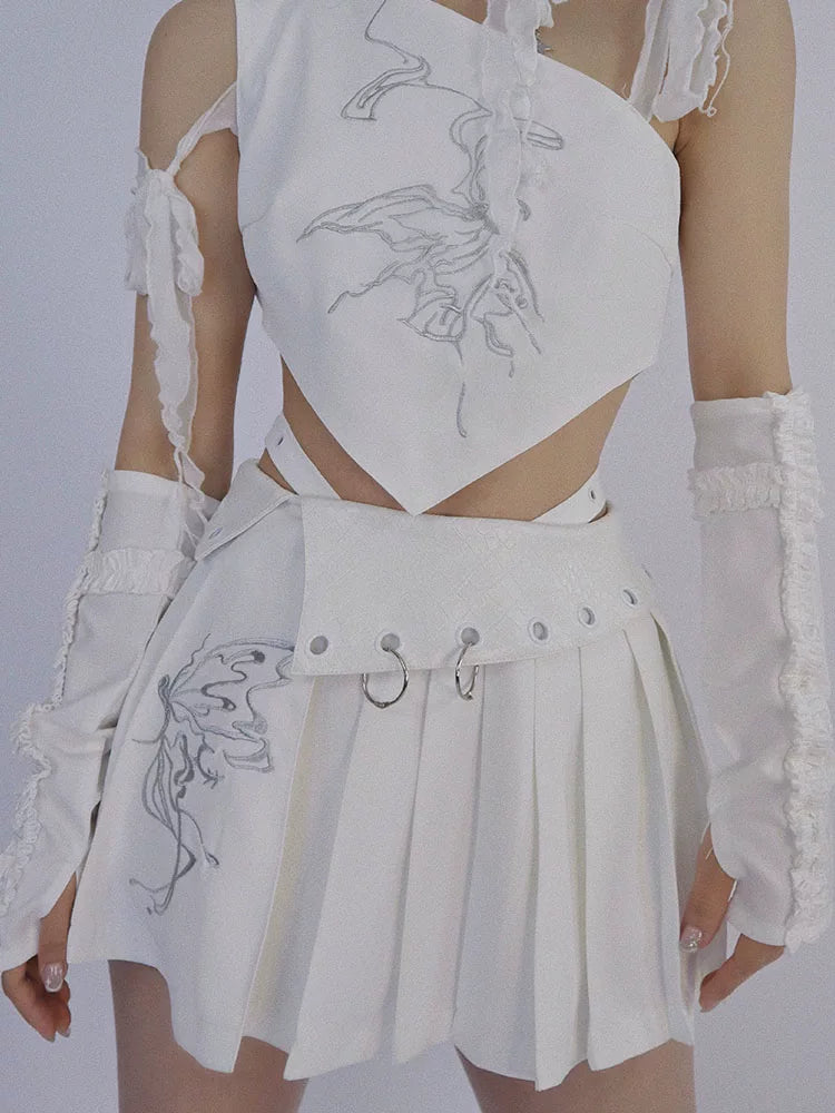 Butterfly Embroidery Pleats Short Skirt