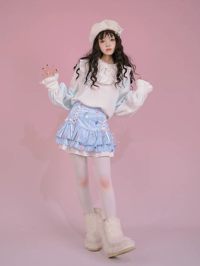 Flower Print Bow Skirt Na8271-K