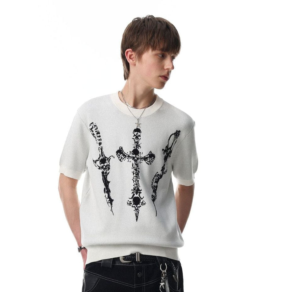 Cross Skull Graphic Short Sleeve Knit T-shirt