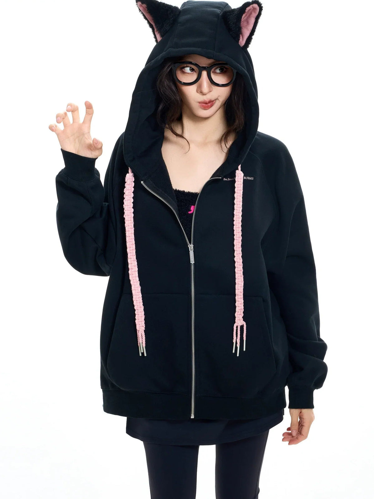 Ear Fleece Oversize Zipper Hoodie