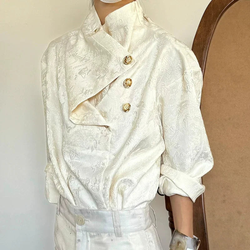 Embroidery Jacquard Asymmetrical Long Sleeve Shirt
