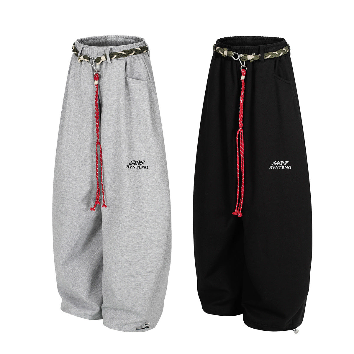 Rope Drawstring Curved Wide Leg Sweatpants