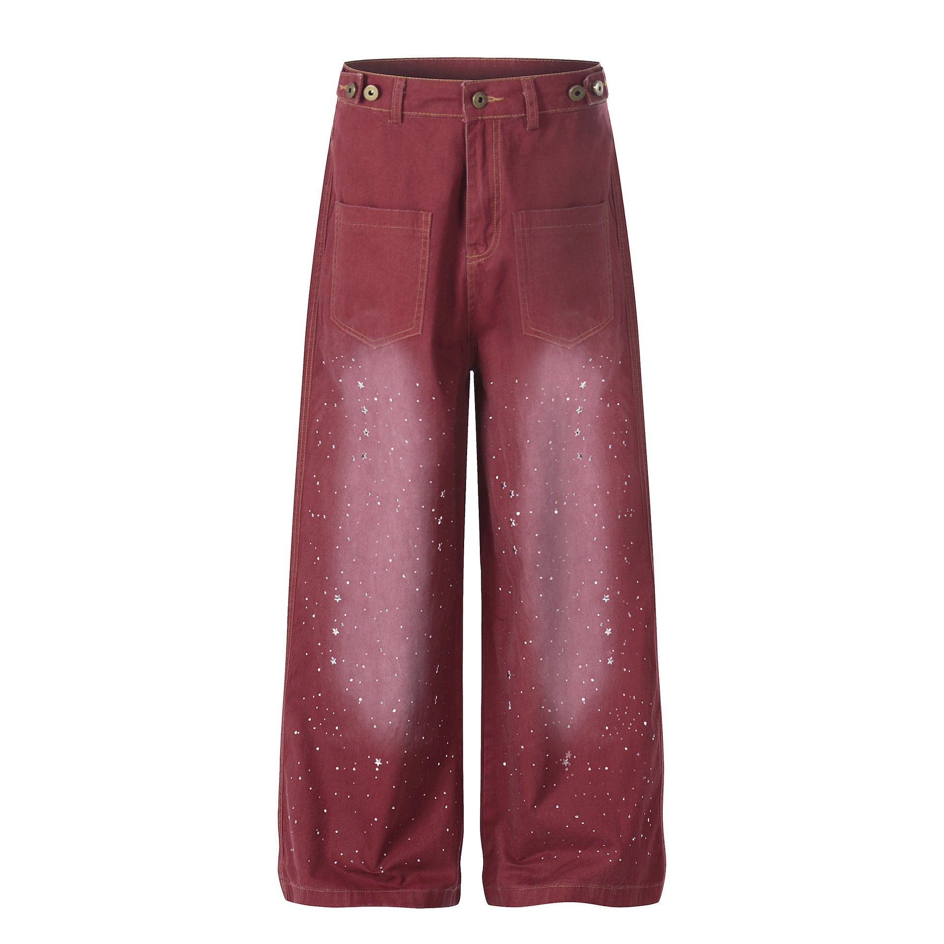 Washed Paint Studs Wide Leg Pants