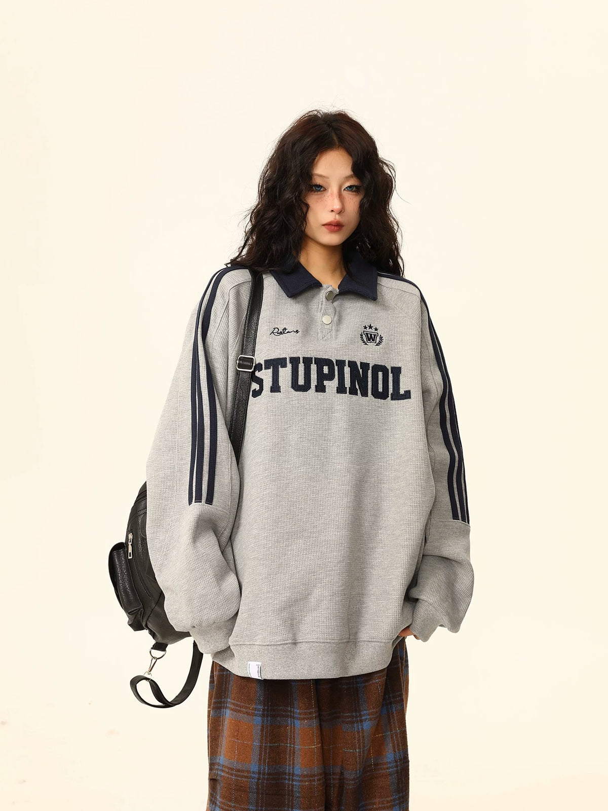 Oversized Polo Collar Sweatshirt