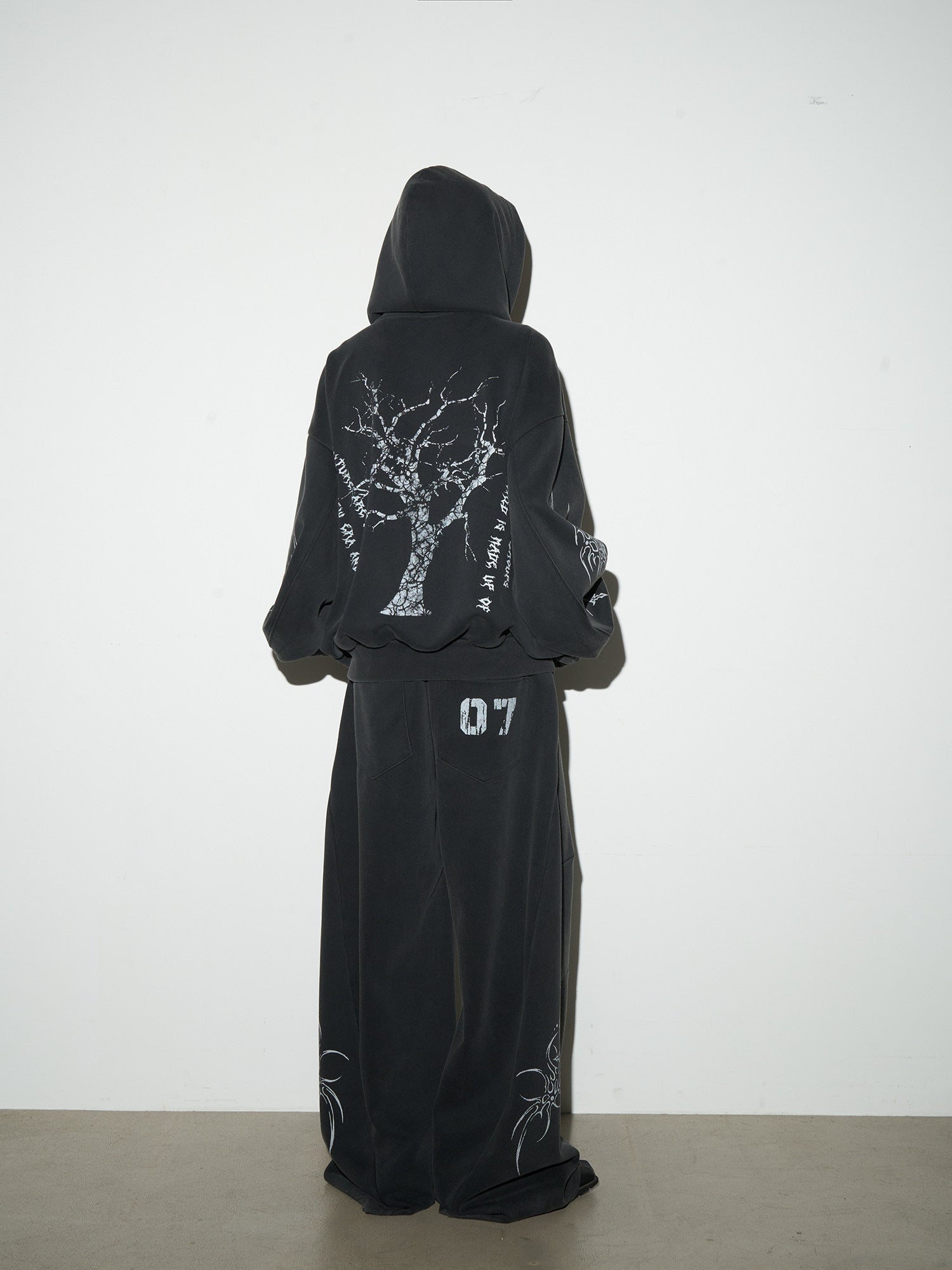 Graphic Print Oversize Zipper Hoodie & Wide Leg Sweatpants Setup