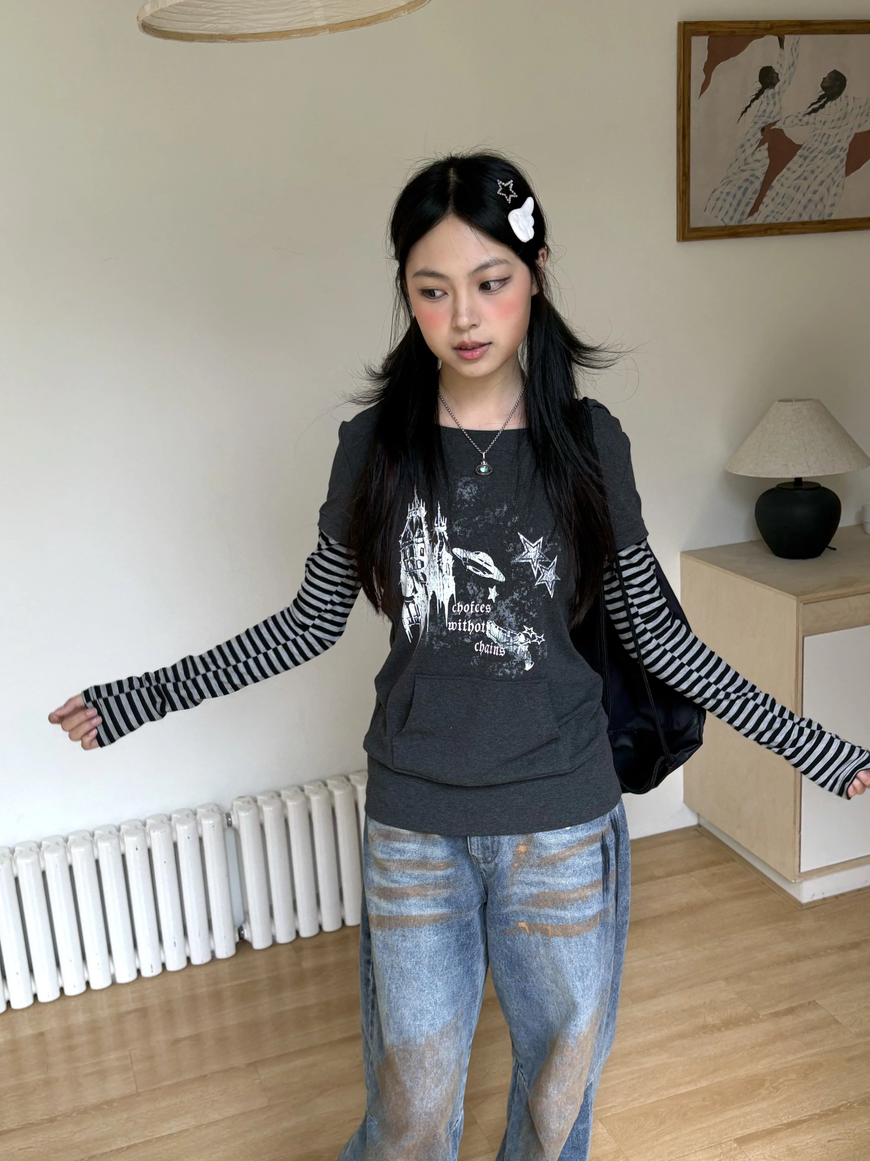 Stripe Patchwork Pullover Hoodie